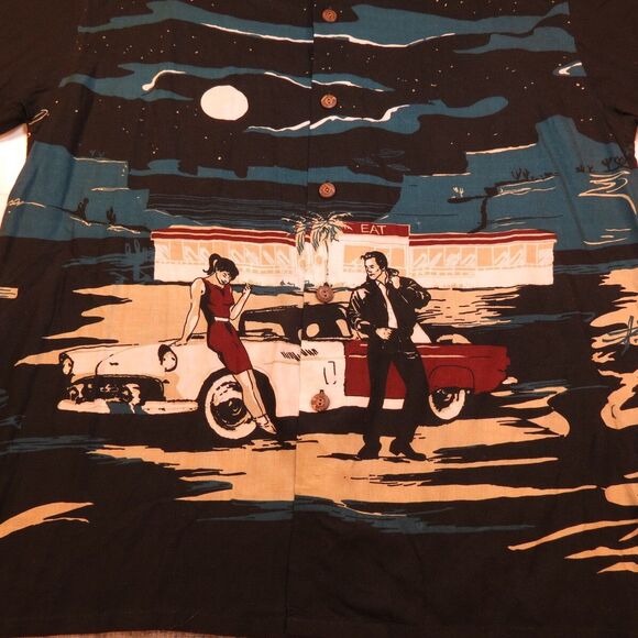 DEADSTOCK VINTAGE PACIFIC SCENE HOT ROD 50s DINER HAWAIIAN SHIRT Mens L - Picture 2 of 5